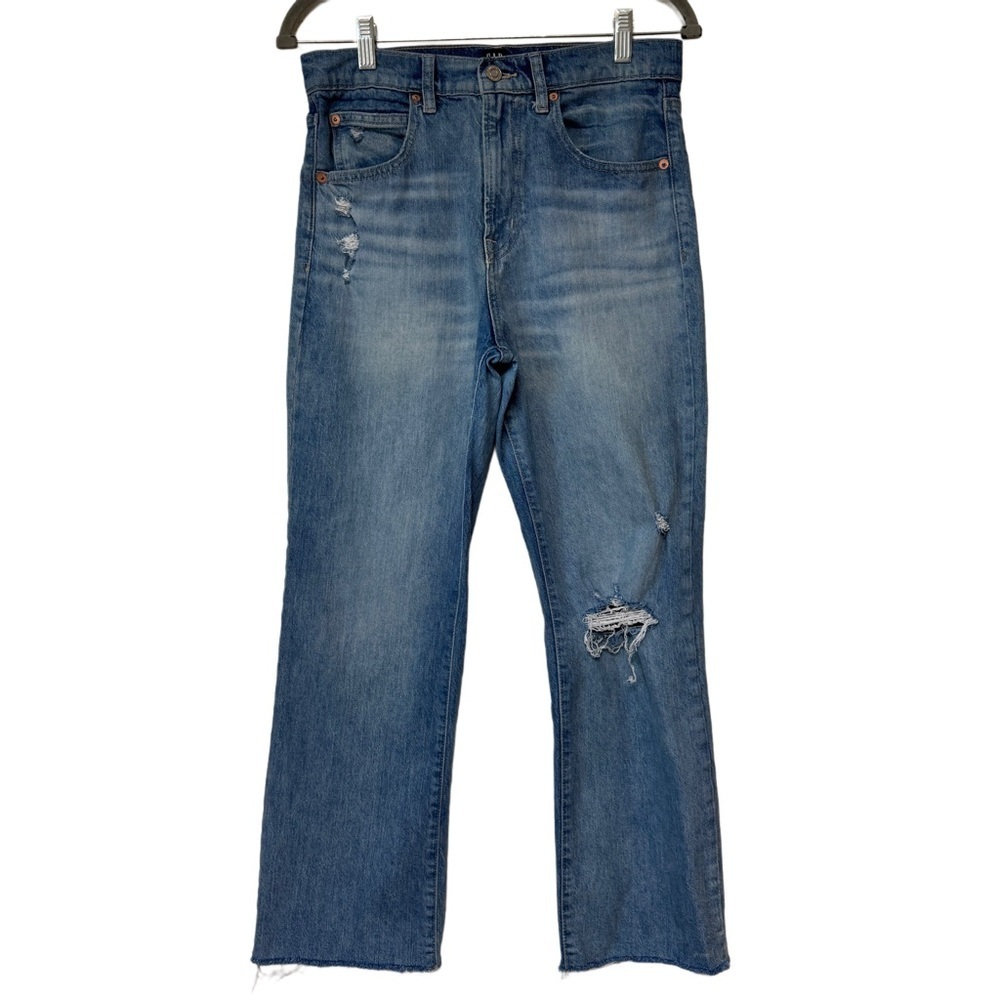 {GAP} "Ankle Flare Light Indigo Destroy" High Rise Kick Boot Crop Denim Jeans